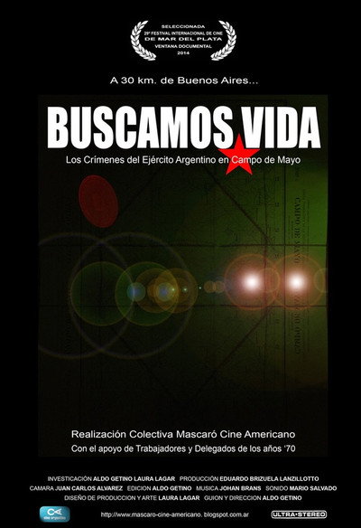 Póster de Buscamos vida, los crímenes del ejército argentino en Campo de Mayo