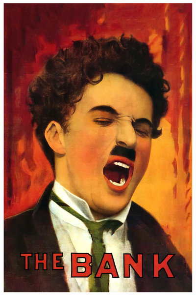 Póster de Charlot en el banco