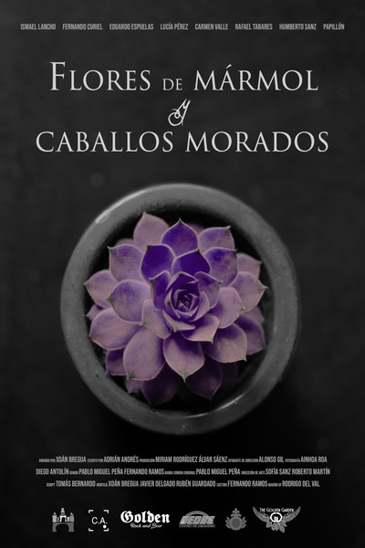 Póster de Flores de mármol y caballos morados