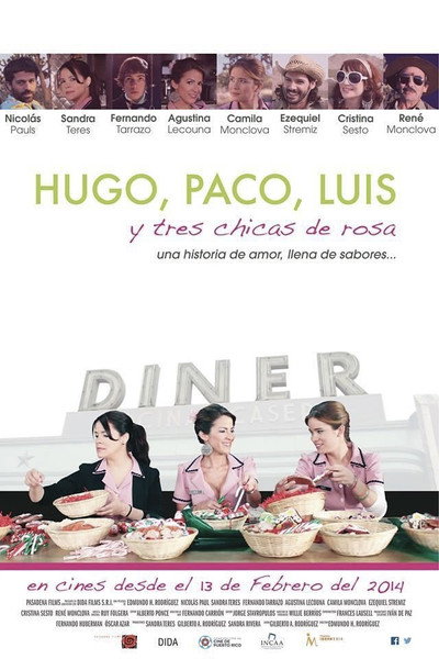 Póster de Hugo Paco Luis y tres chicas de rosa