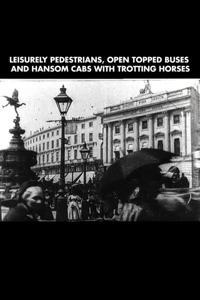 Póster de Leisurely Pedestrians, Open Topped Buses and Hansom Cabs with Trotting Horses