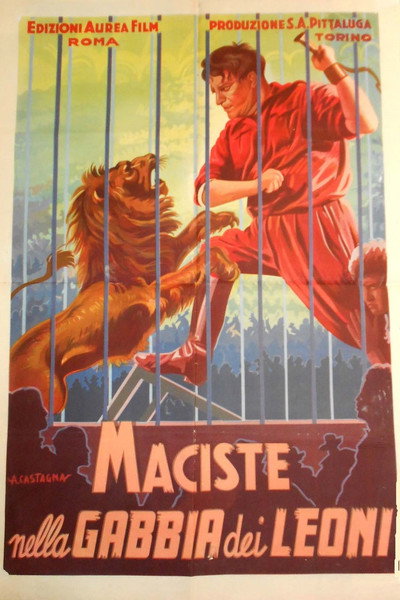 Póster de Maciste en la jaula de los leones