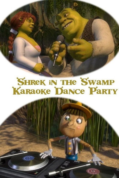 Póster de Shrek en el baile con karaoke en la ciénaga