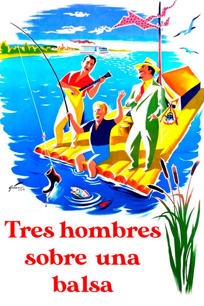 Póster de Tres Hombres Sobre Una Balsa