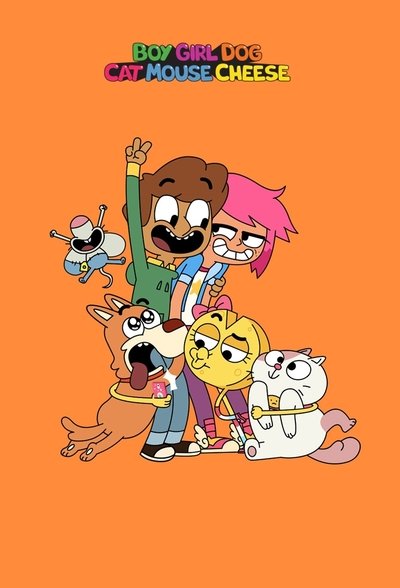 Póster de Niño Niña Perro Gato Ratón Queso